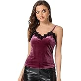 Allegra K Women's Velvet Camisole Lace Velour Party Club Spaghetti Strap Cami Top