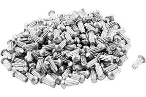uxcell a15091700ux0635 Fastener 200 Pcs 1/8" x 5/16" Aluminium Round Head Solid Rivets Knurled Shanks