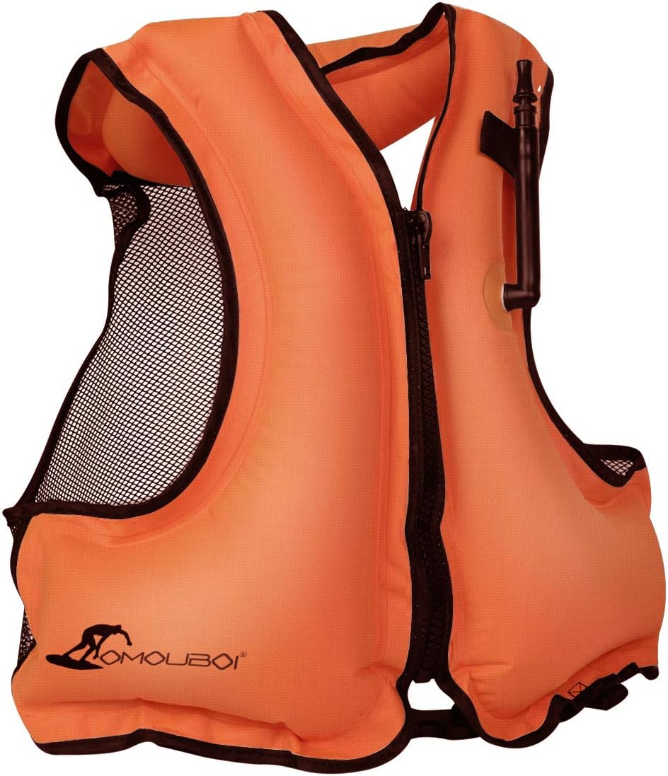 OMOUBOI Floatage Jackets Adult Lightweight Inflatable Snorkel Vest with Adjustable Leg Straps for Men Women Suitable for 90-220lbs for Outdoor Water Sports (Orange): Sports & Outdoors