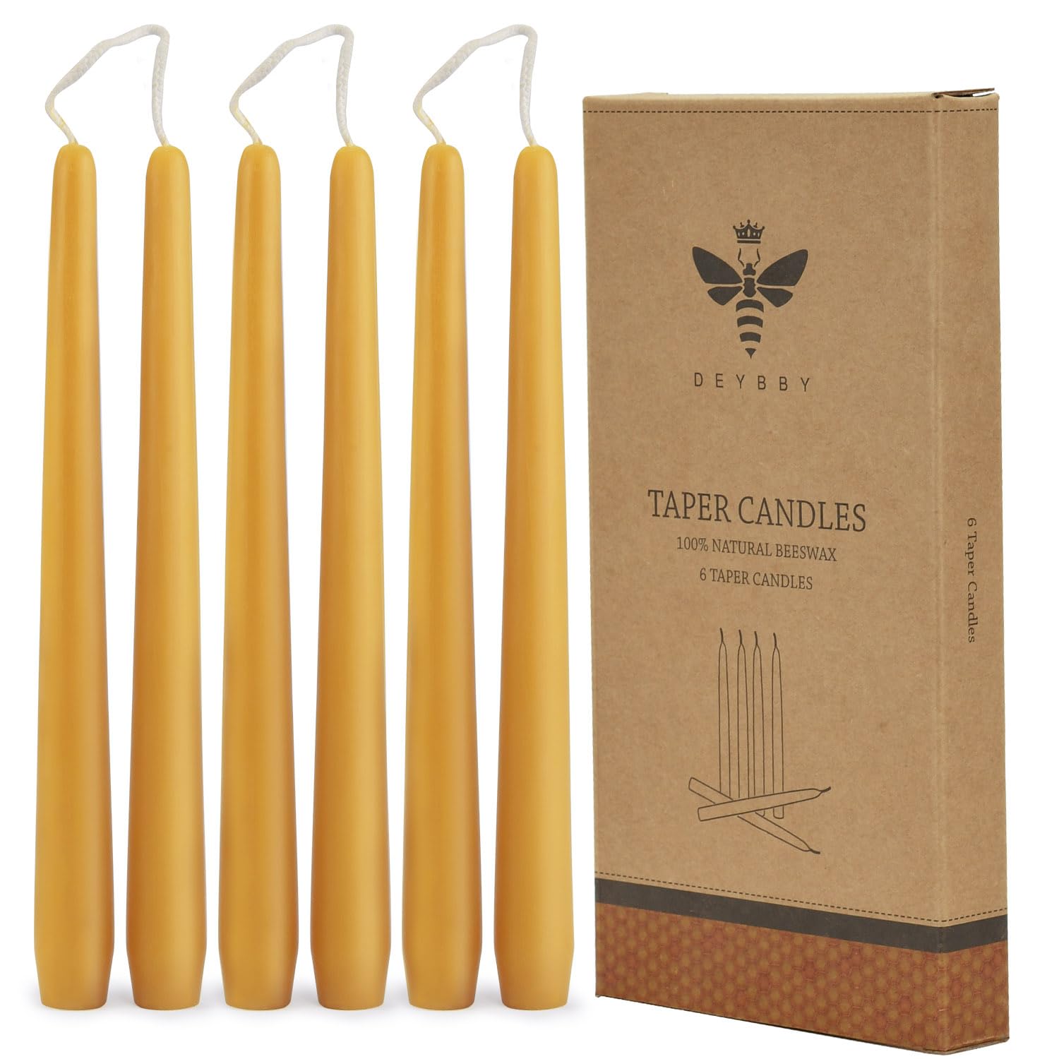 Photo 1 of 10" Natural Beeswax Taper Candles - 6 Pack Beeswax Candles Set, Yellow