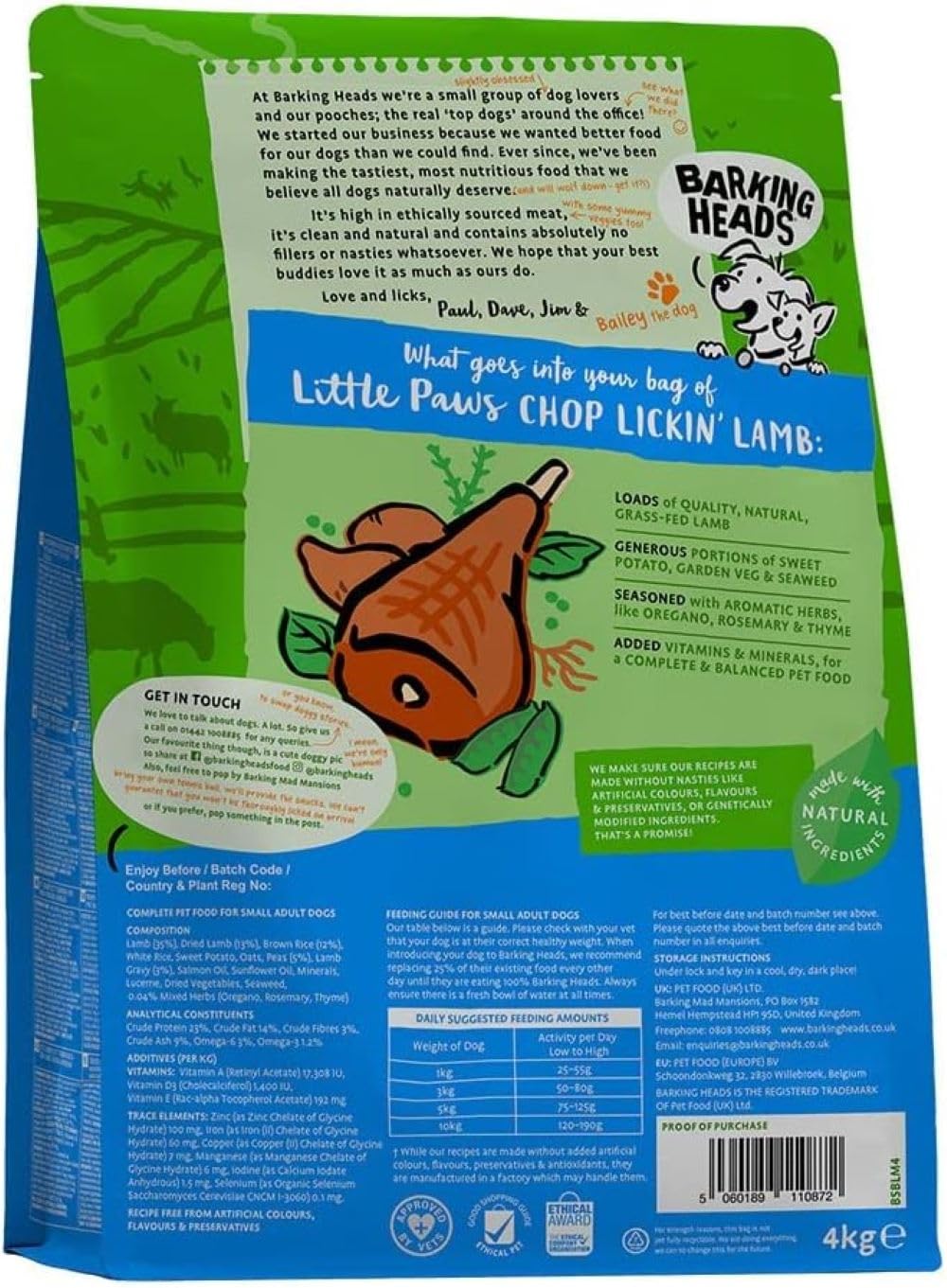 Barking Heads Dry Dog Food for Small Breeds - Chop Lickin' Lamb - 100% Natural, Grass-Fed Lamb with No Artificial Flavours, Good for Joint Health, 4 kg