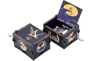 Ddjbdb Valentine's Day Gift Music Box Wooden Hand Crank Musical Box, Melody-This is Halloween,Printing Pattern-We are Simply Meant to Be for Her Wife Girlfriend Halloween Christmas Black