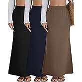 Riyiper 3 Pack Women's Maxi Skirts with Pockets Flowy Elastic High Waist Ankle Length Long Comfy Casual Dress Fall