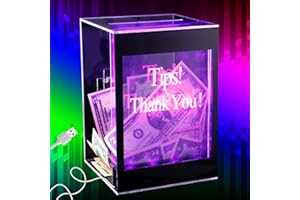 MADHOLLY Light Up Acrylic Donation Ballot Box - 20 Colors Changing Tip Jar for Money with Re-mote, Lock, Key and Sign Holder- Raffle Suggestion Comment Vote Ticket Tip Box for Bartender Restaurant Band (USB)
