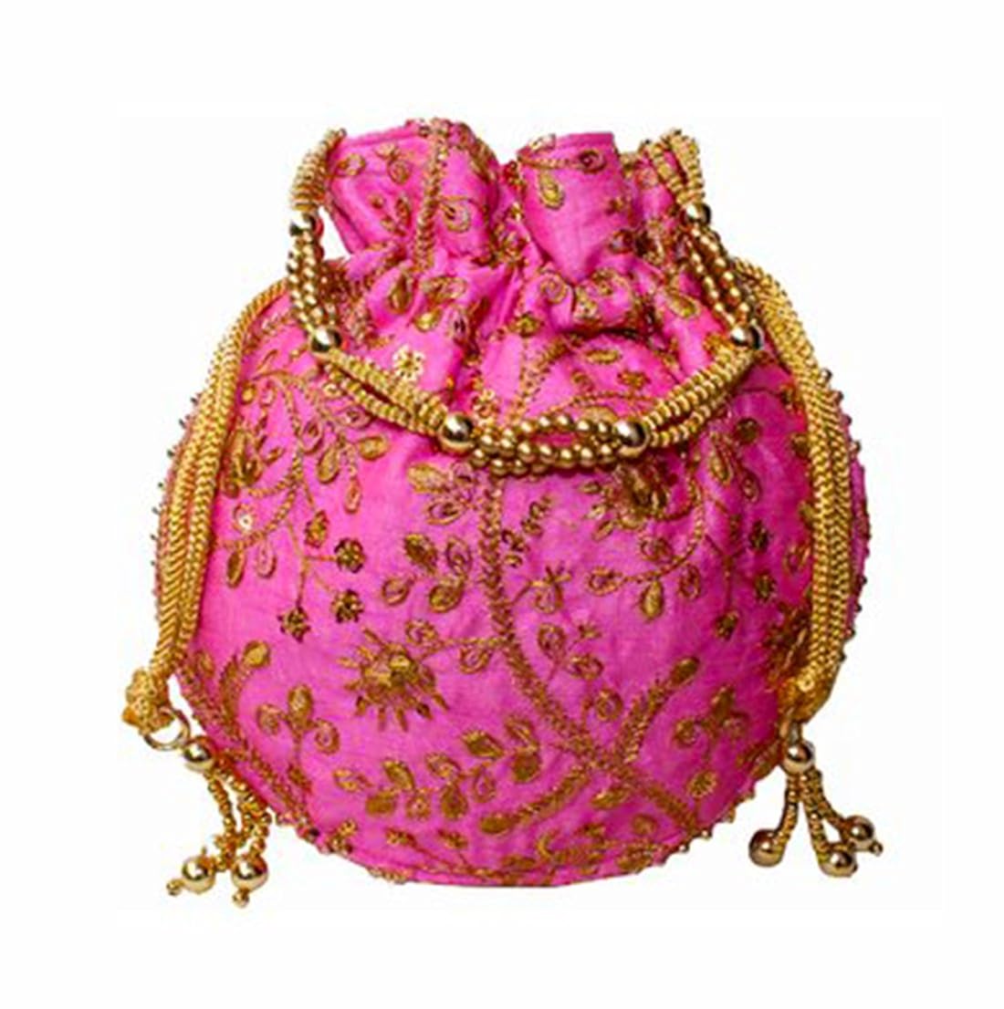 dms retail designer multi colred embroidered silk potli bag ethnic clutch batwa bag with metal beadwork and pearl drawstings clutch hand bag purse for women