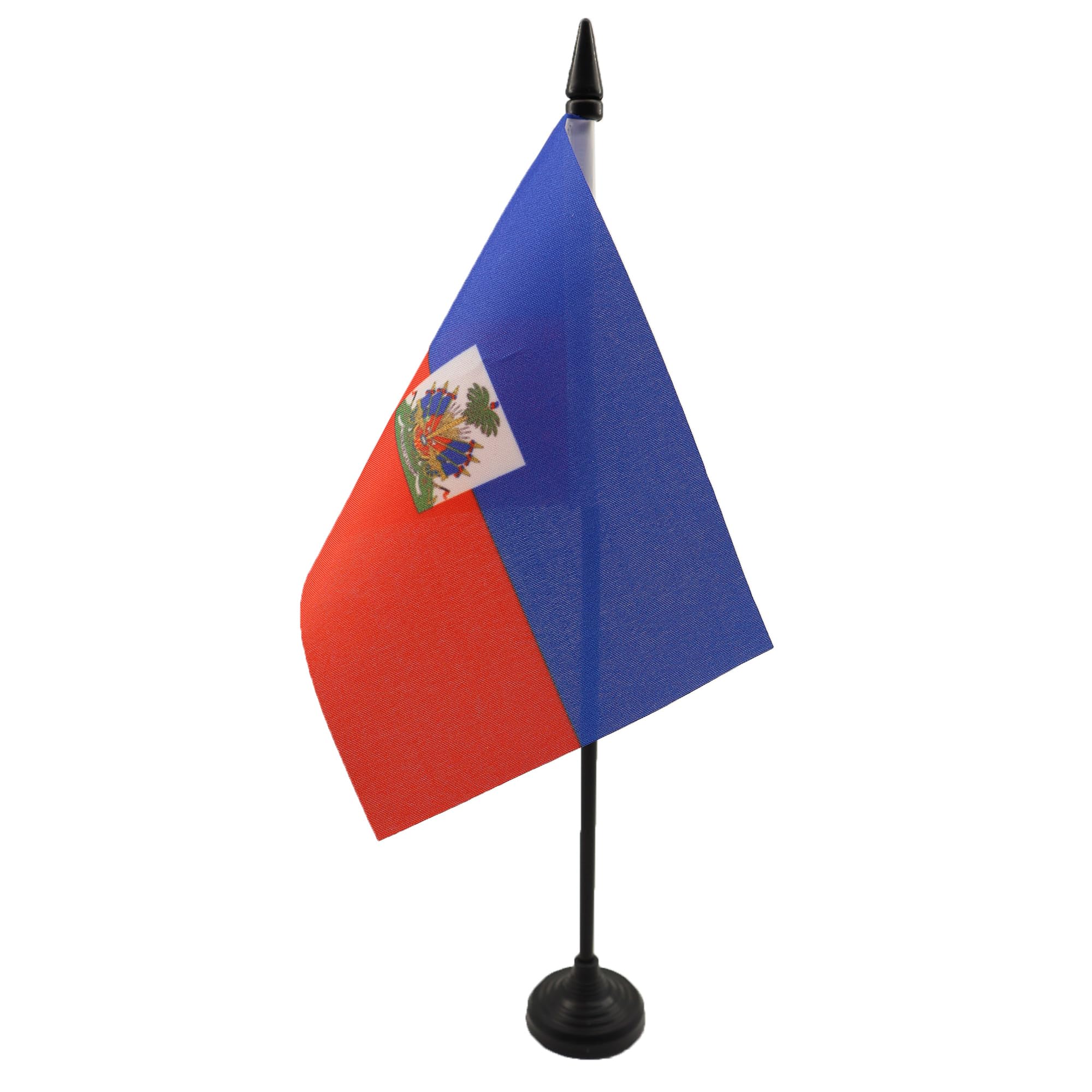 AZ FLAG - Haiti Table Flag 4'' x 6'' - Haitian Office Mini Banner 100% Polyester 15 x 10 cm - Mini Desk Flag with 10'' Pole and Black Plastic Base
