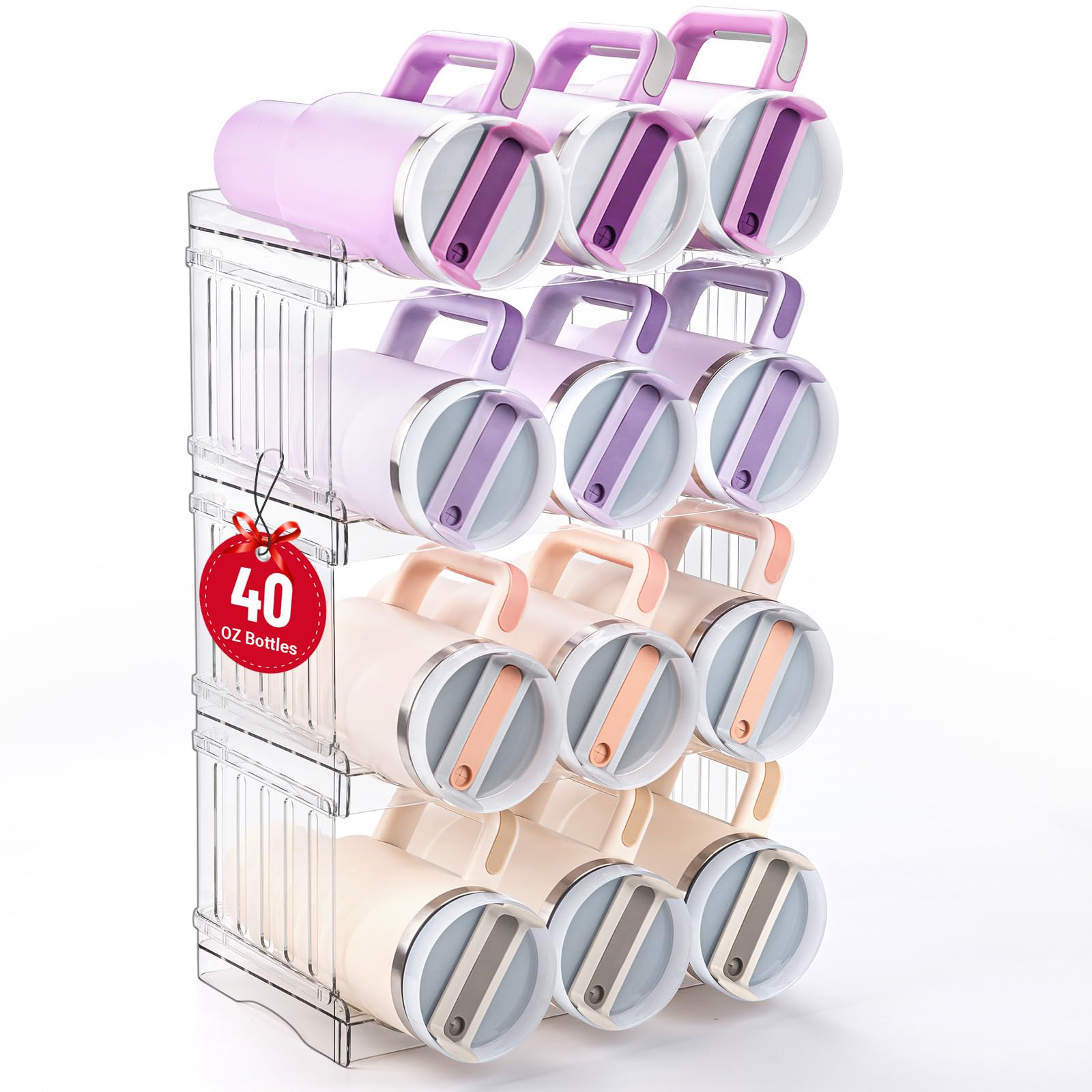 Gracenal Large Tumbler Organizer for Stanley Cup 40 oz, Patented Kitchen Pantry Organizers and Storage for Stanley Cup Accessories, Stackable Water Bottle Organizer Holder Gifts 4Pack Large-12-bottle Image