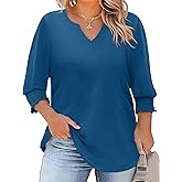 Rapbin Womens Plus Size Tops 3/4 Sleeve Blouses Shirts Casual V Neck Loose Tunic Tops 1X-5X