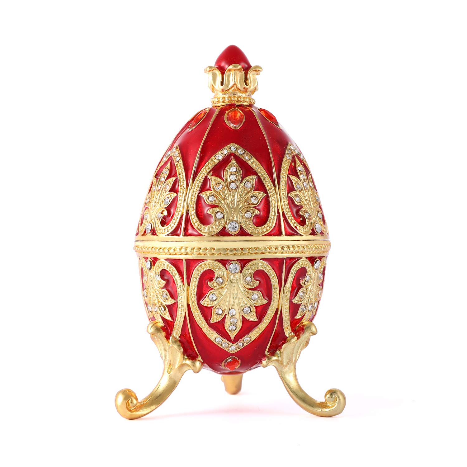 QIFU Hand Painted Enameled Red Easter Egg Decorative Hinged Jewelry Trinket Box Unique Gift for Home Decor