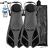 Happyouth Swim Fins Snorkel Fins Snorkeling Gear Flippers for Swimming Short Diving Fins Travel Size with Mesh Bag Extra Fin Strap Open Heel Adjustable