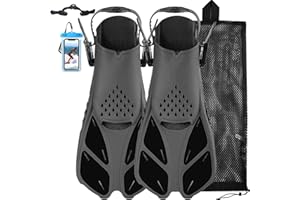 Happyouth Swim Fins Snorkel Fins Snorkeling Gear Flippers for Swimming Short Diving Fins Travel Size with Mesh Bag Extra Fin Strap Open Heel Adjustable