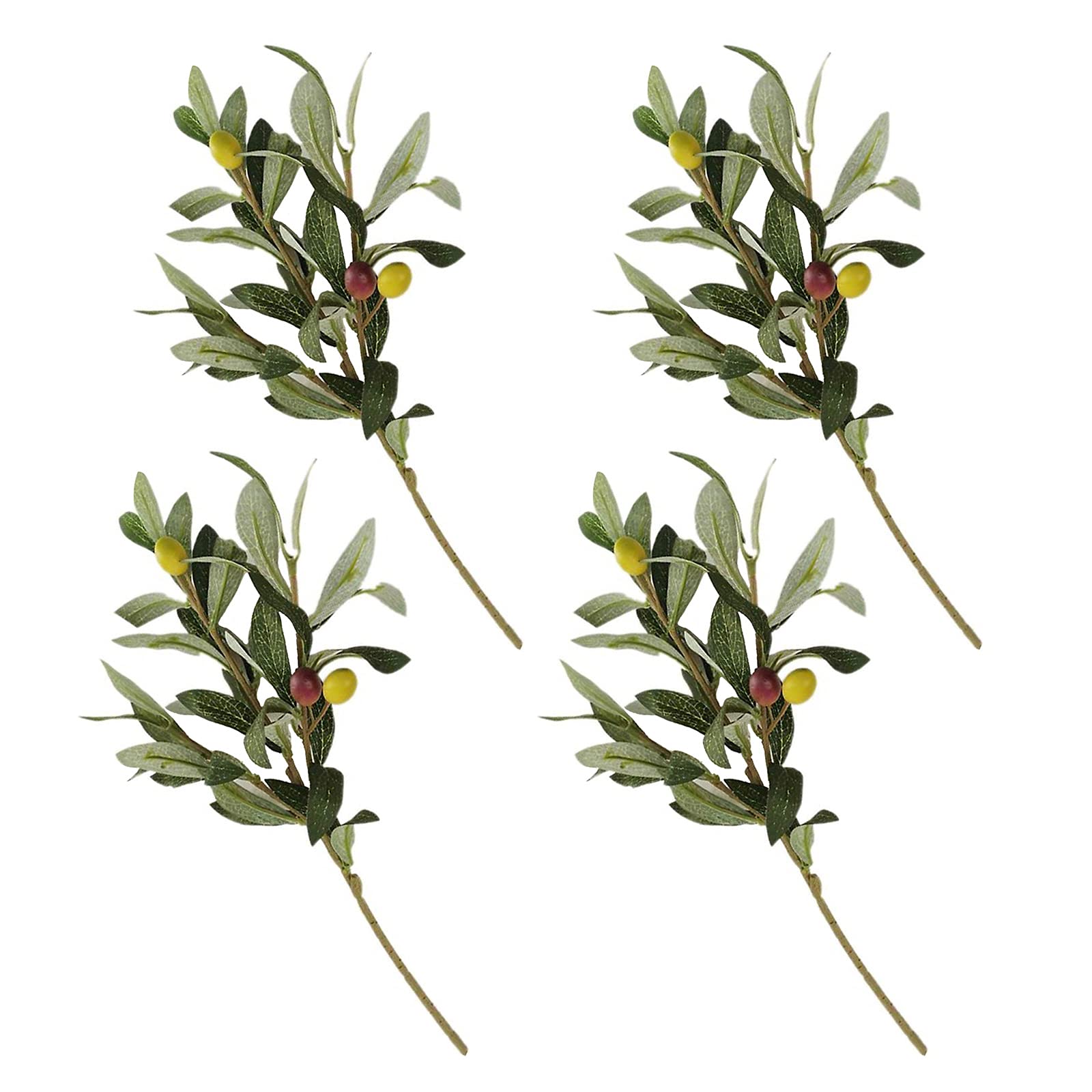RTWAY Artificial Olive Branches, 4PCS Faux Fake Olive Branch Stem with Fruits Fake Plants Green Leaves Arrangement Branch Leaves for Home Office Wedding Decor