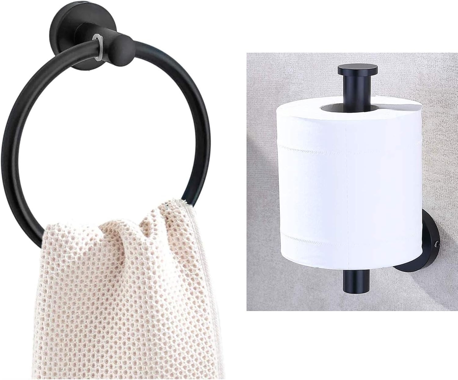 Tower Ring and Toilet Paper Holder Stainless Steel Bathroom Hardware Set 2 Piece Matte Black Bathroom Hand Towel Holder Towel Hanger Wall Mounted: Home & Kitchen