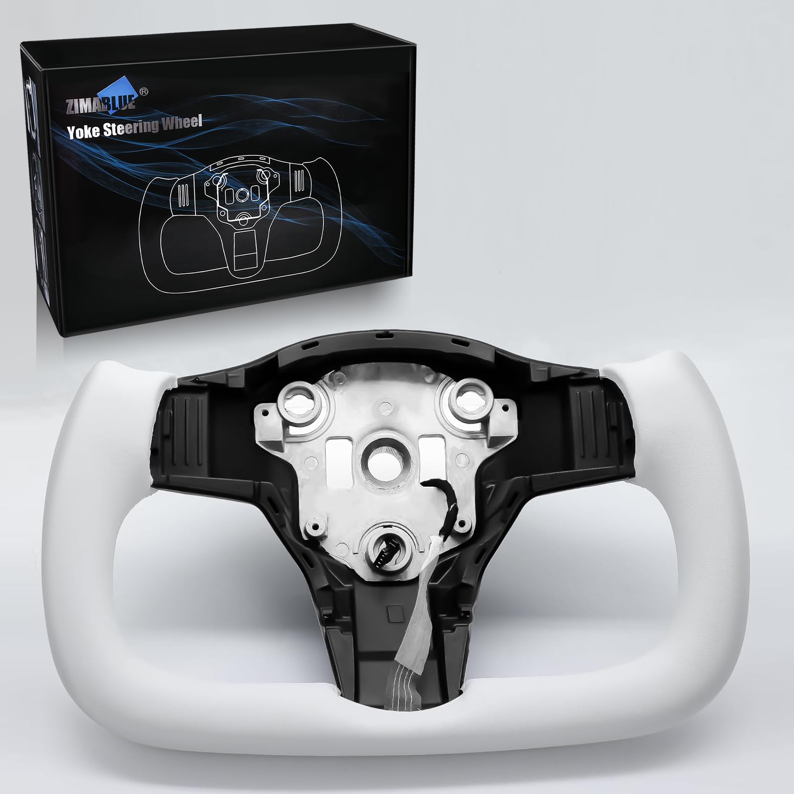 Photo 1 of ZIMABLUE Yoke Steering Wheel Personalized Yoke Steering Wheel, Nappa Leather without Front Trim for Tesla Model 3 2017-2023, Model Y 2019-2024 With Heating Function
