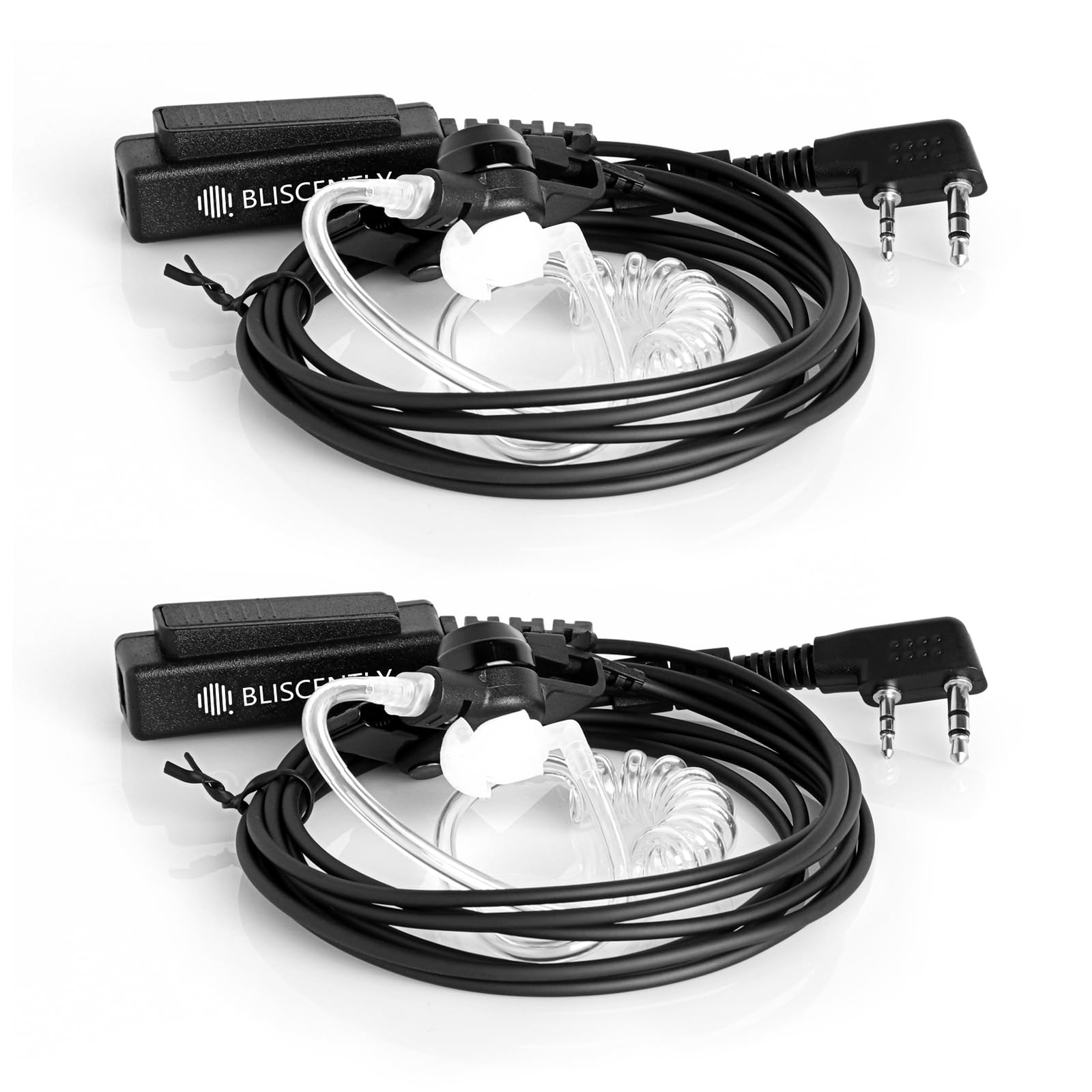 BLISCENTLY Set of 2 Covert Tube Walkie Talkie Earpiece Compatible with Kenwood KPG and TH, Retevis, BaoFen, WOUXUN, PUXING and WEIERWEI Walkie Talkie Big PTT Mic 2Wire 2Pin Earpiece Kit,Black