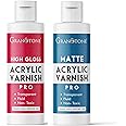 GRANOTONE Acrylic Artist's Varnish | High Gloss & Matt Finish | Non-Yellowing | Non-Toxic | Anti-Crazing Formula | Suitable for Pro Artists, Hobby Painters & Kids | Made in India | 100 ML x 2