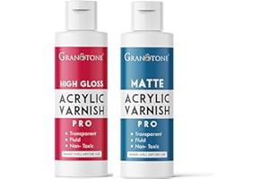 GRANOTONE Acrylic Artist's Varnish | High Gloss & Matt Finish | Non-Yellowing | Non-Toxic | Anti-Crazing Formula | Suitable for Pro Artists, Hobby Painters & Kids | Made in India | 100 ML x 2