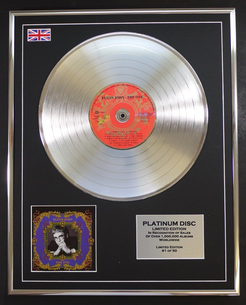 ELTON JOHN/LTD EDITION CD PLATINUM DISC/THE ONE, Silver, 50.8L x 40.6W cm