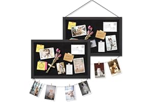 Emfogo 2-Pack Bulletin Board Wooden Frame Cork Board 16"x11" Bulletin Boards for Walls and Office Decor for Girls Room, Office, Bedroom, Kids Room, Classroom (All Black 2 Pack)