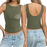 EasyGala Womens Padded Double Lined Tank Tops Boat Neck Built in Bra Going Out Top Low Back Sleeveless Summer Outfit