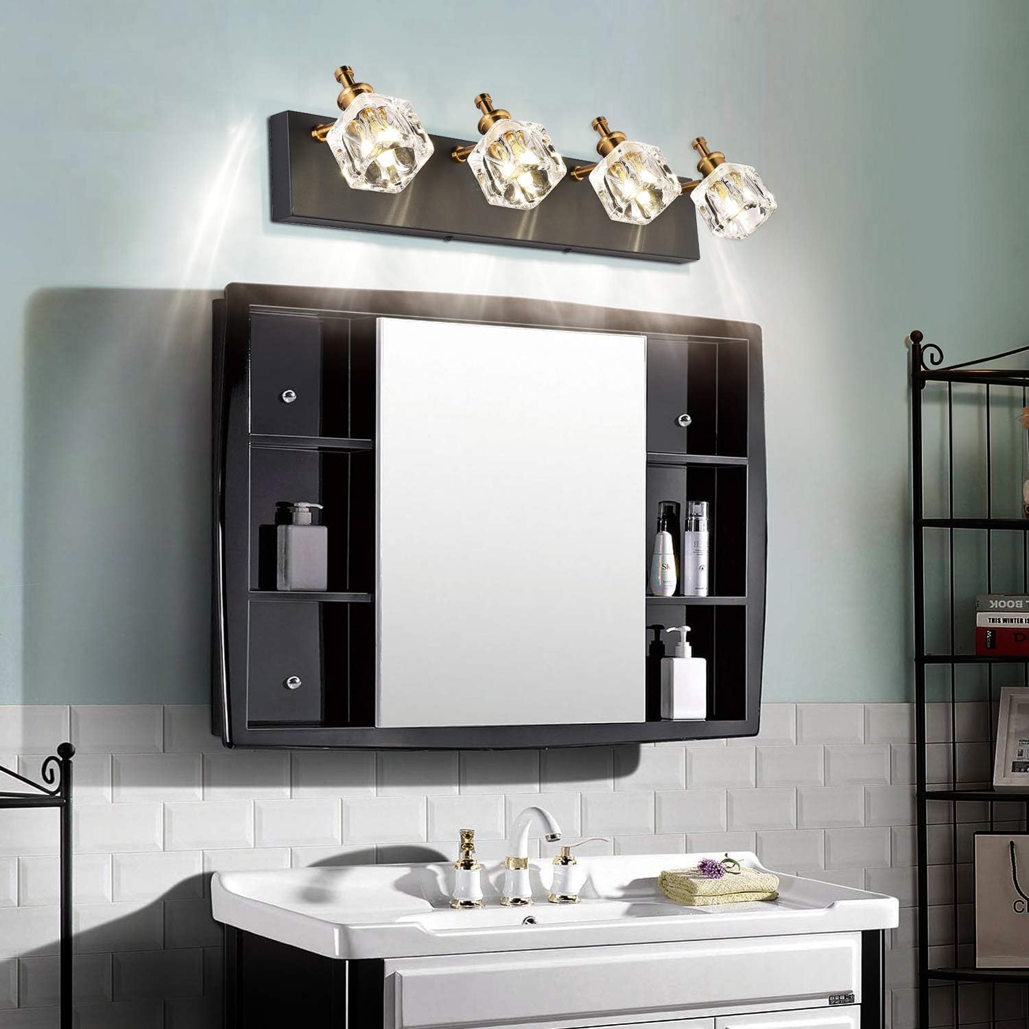 PRESDE Bathroom Vanity Light Fixtures Over Mirror Modern LED 4 Lights Black Wall Mirror Lighting - - 