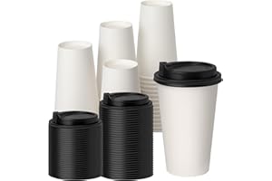 YEEHAW 100 Pack 16 oz Disposable Coffee Cups with Lids, Heat & Leak-proof Paper Cups, to Go Coffee Cups for Hot & Cold Beverage