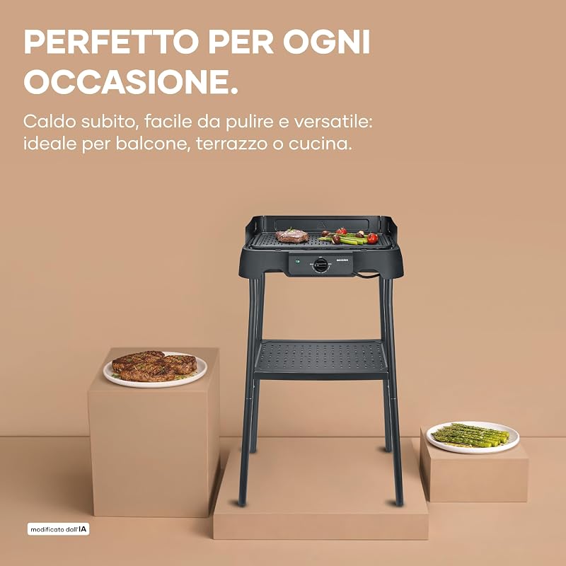Barbecue Elettrico con Supporto, Rivestimento in Ceramica, 2000 W