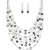 Multi-Layer Boho Shell Beaded Necklace for Women Colorful Crystal Strand with Silver Beads Statement Collars Necklace and Earrings Costumes Jewelry Sets for Women