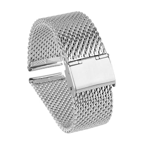 Beauty7 - 24mm Silber Modeschmuck Milanaise Maschen Edelstahl Uhrenarmband Uhrarmband Watchband mit Faltschließe