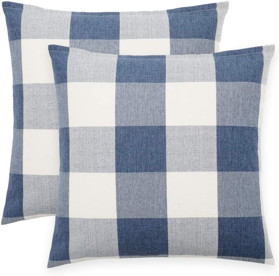 MIULEE Pack of 2 Retro Checkers Plaids Cotton Linen Soft Soild Decorative Square Throw Pillow Covers Home Decor Design Set Cushion Case for Sofa Bedroom Car 18x18 Inch Cream White and White: Home & Kitchen