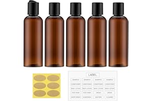 owlyee 3.4 oz Travel Bottles for Toiletries, Empty Travel Size Containers Tsa Approved, 5PCS Small Plastic Shampoo Bottles with Labels (100ml, Amber)
