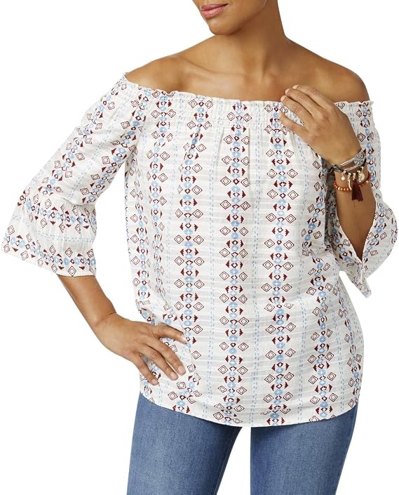 Style & Co. Women White Printed Off The Shoulder Top NWT MSRP 49 Size