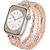 MOFREE Beaded Band for Women Compatible with Apple Watch 38mm 40mm 41mm 42mm, Fashion Crystal Elastic Straps Wristbands for iWatch Bands Series 11/10/9/8/7/SE/6/5/4/3/2/1 (Rose Gold/Yellowish)