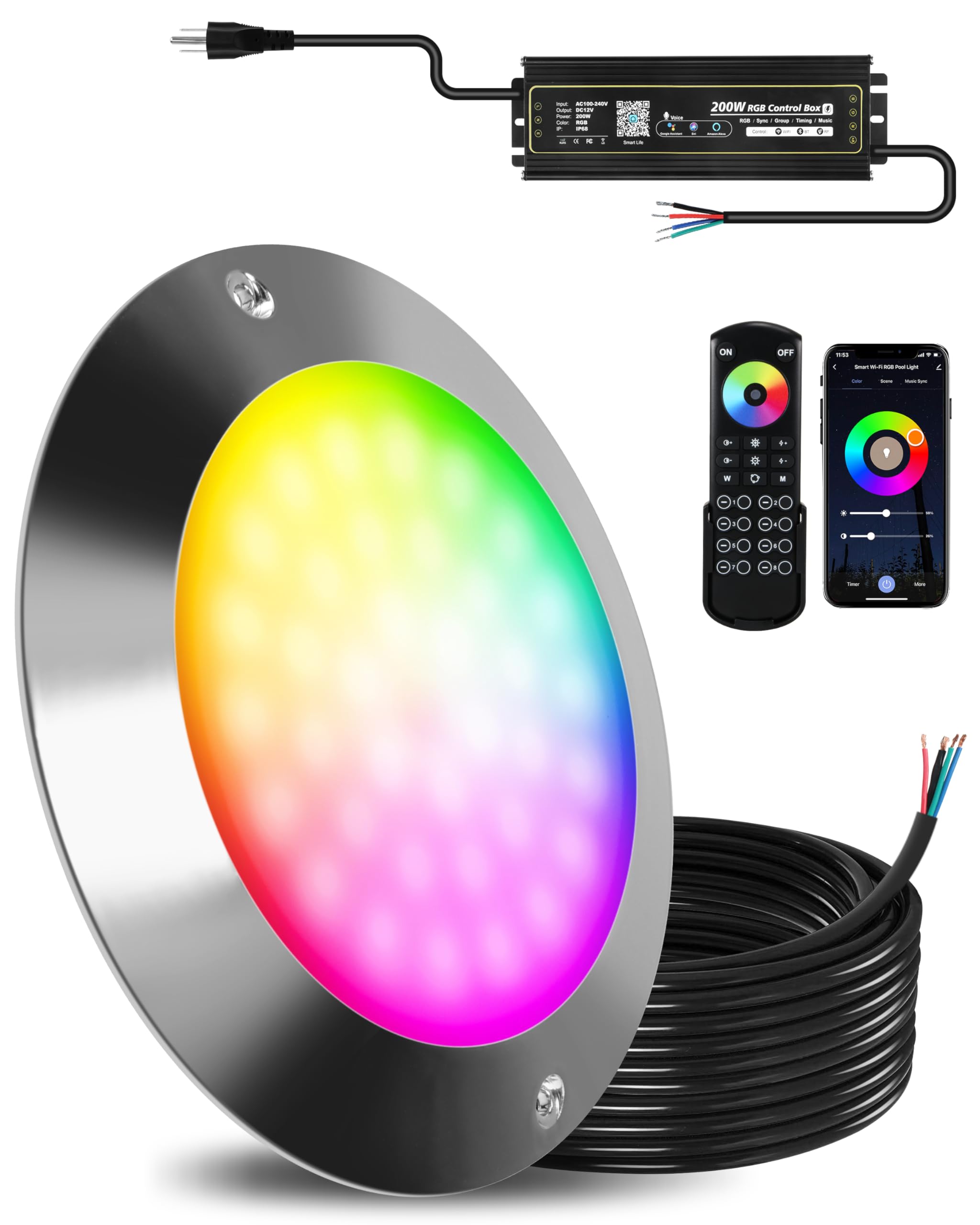 Photo 1 of Goldlife P9 6Inch Pool Light with RGB Controllers Kit, 50ft Cord 60W 6000LM LED Underwater Pool Lights for Inground Pools, PC Corrosion-Resistant Swimming Pool Light Fixture