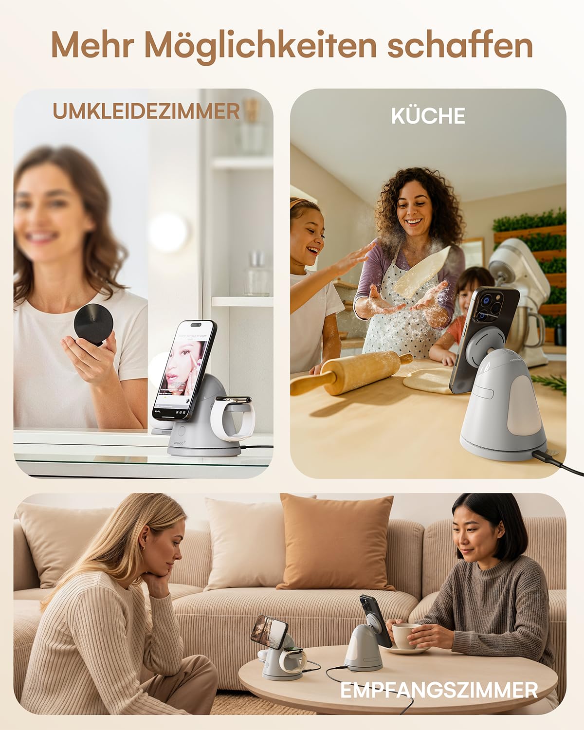 3 in1 Ladestation für Apple-Geräte, Qi2 Mag-Safe Ladeständer mit Licht, schnelle drahtlose Ladestation für iPhone 17/16/15/14/13/12 & AirPods & iWatch & Pixel 10 & Samsung Galaxy Watch, 30W Adapter 9