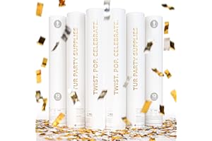 Gold & Silver Confetti Poppers Confetti Cannon | 6 Pack | Party Poppers Decoration for Wedding, Engagement, Graduation, Birthday | Wedding Party Favors | Launches 25 ft | 12 inch | TUR Party Supplies