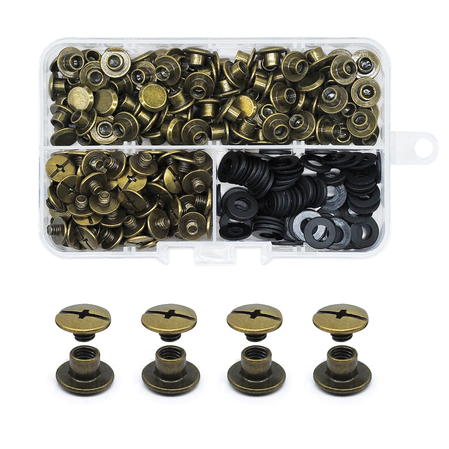 JINTANG 100 Sets Chicago Screw Posts M5 x 4mm Rivet Chicago Binding Screws, Metal Rivet Replacement Repair for Bags, Collar, Harness, Luggage, Purse, Dog Lead, Backpack, Belt (Brown)