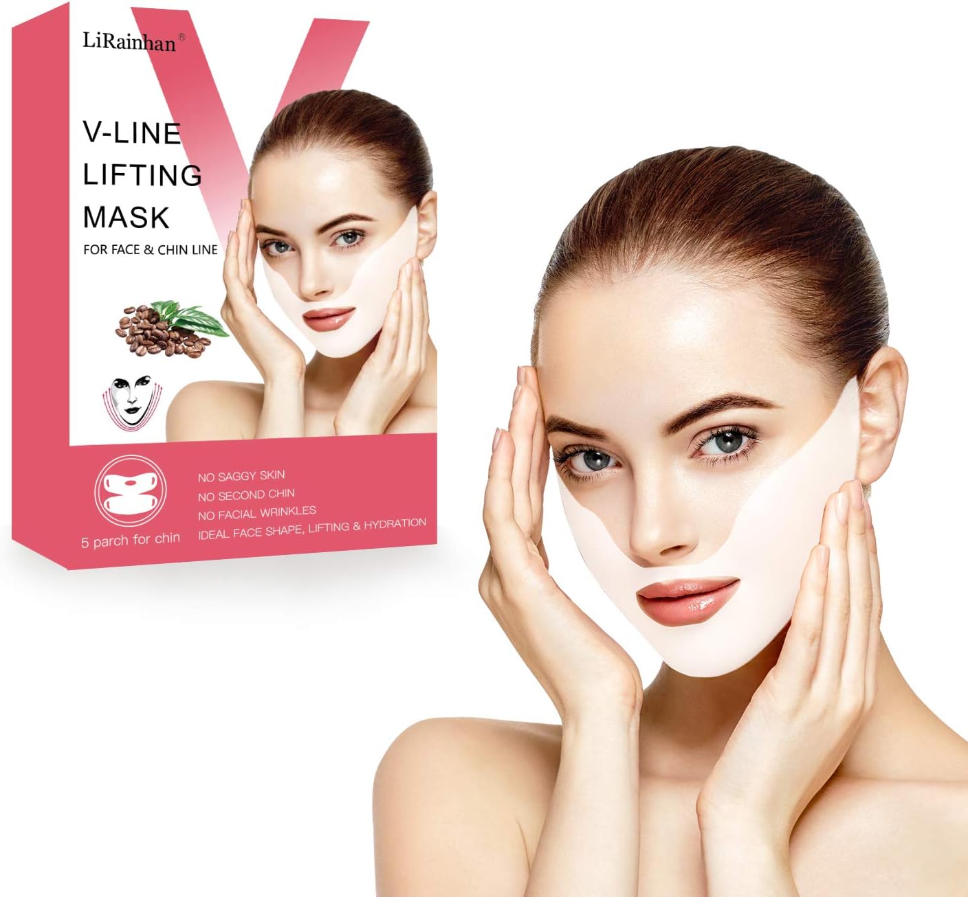 V Line Face Mask Neck Mask Chin Up Patch Face Lift Double Chin Reducer V-Line Face Lifting Brand Contour Tightening Firming Moisturizing V Shape Chin Mask Neck Lift 5pcs