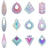 Pandahall 48pcs Stainless Steel Filigree Pendants Rainbow Teardrop Kite Rhombus Charms Etched Metal Embellishments Rectangle Sugar Skull Hollow Connector for Bracelet Necklace Earring Jewelry Making