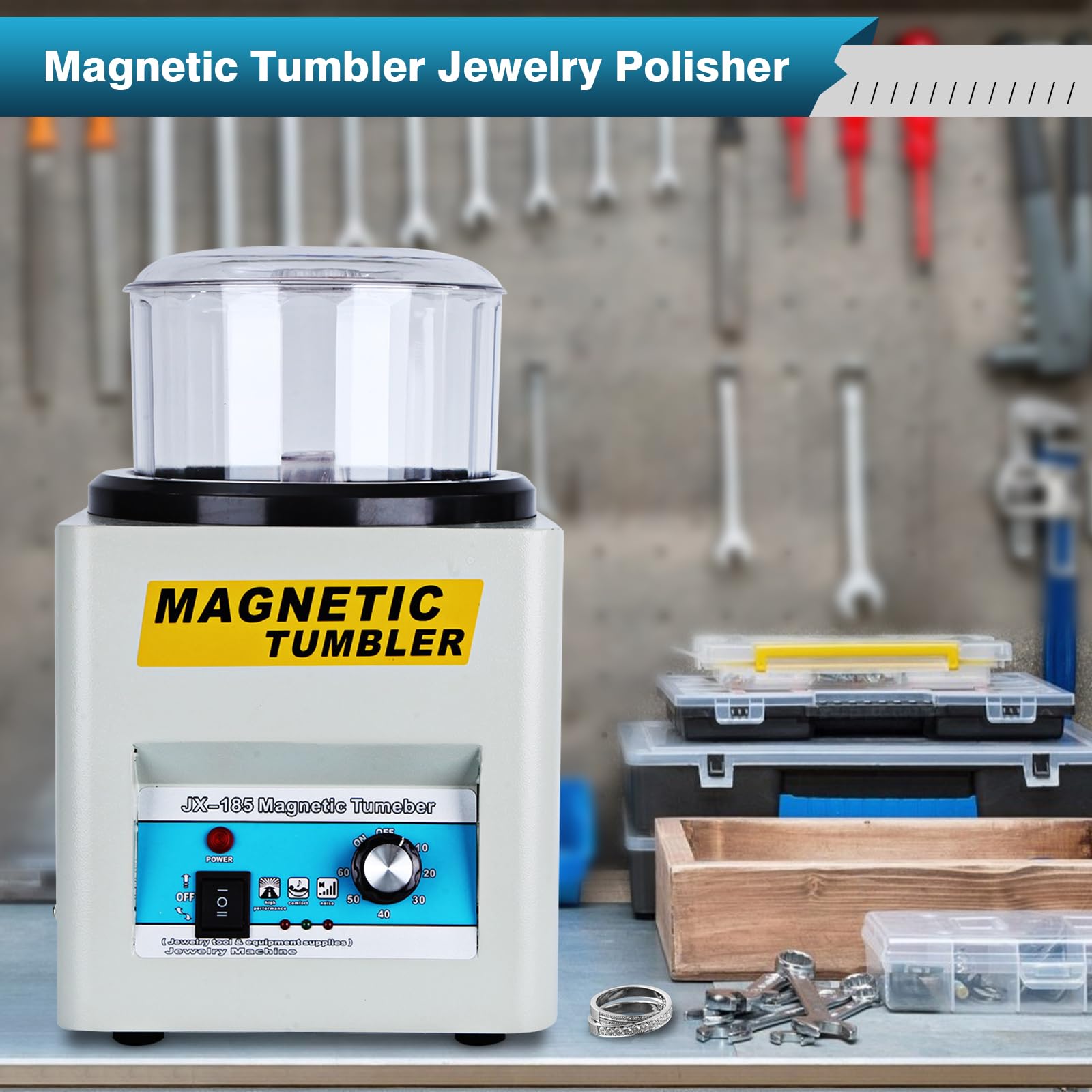 IRONWALLS Magnetic Tumbler Jewelry Polisher, 2000RPM 600g Cleaning Capacity Magnetic Polisher Finisher with 7.1”/180mm Polishing Barrel & 180g Burnishing Pins for Jewelry, Metal Parts, Hard Plastic