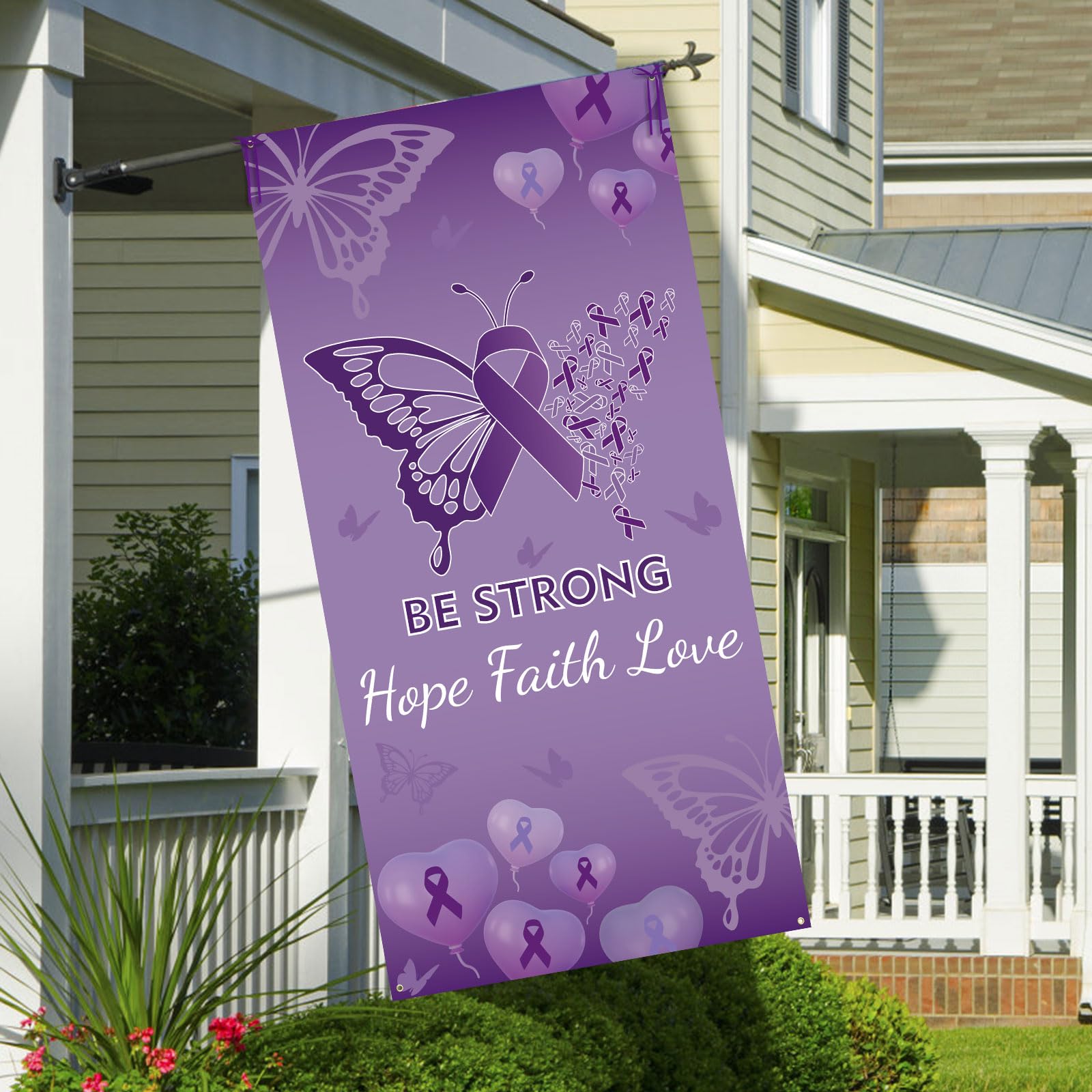 WANDIC Purple Ribbon Banner 185 * 90cm Alzheimer's Pancreatic Awareness Large Banners Personalised Background Banner for Charity Event Party Decorations