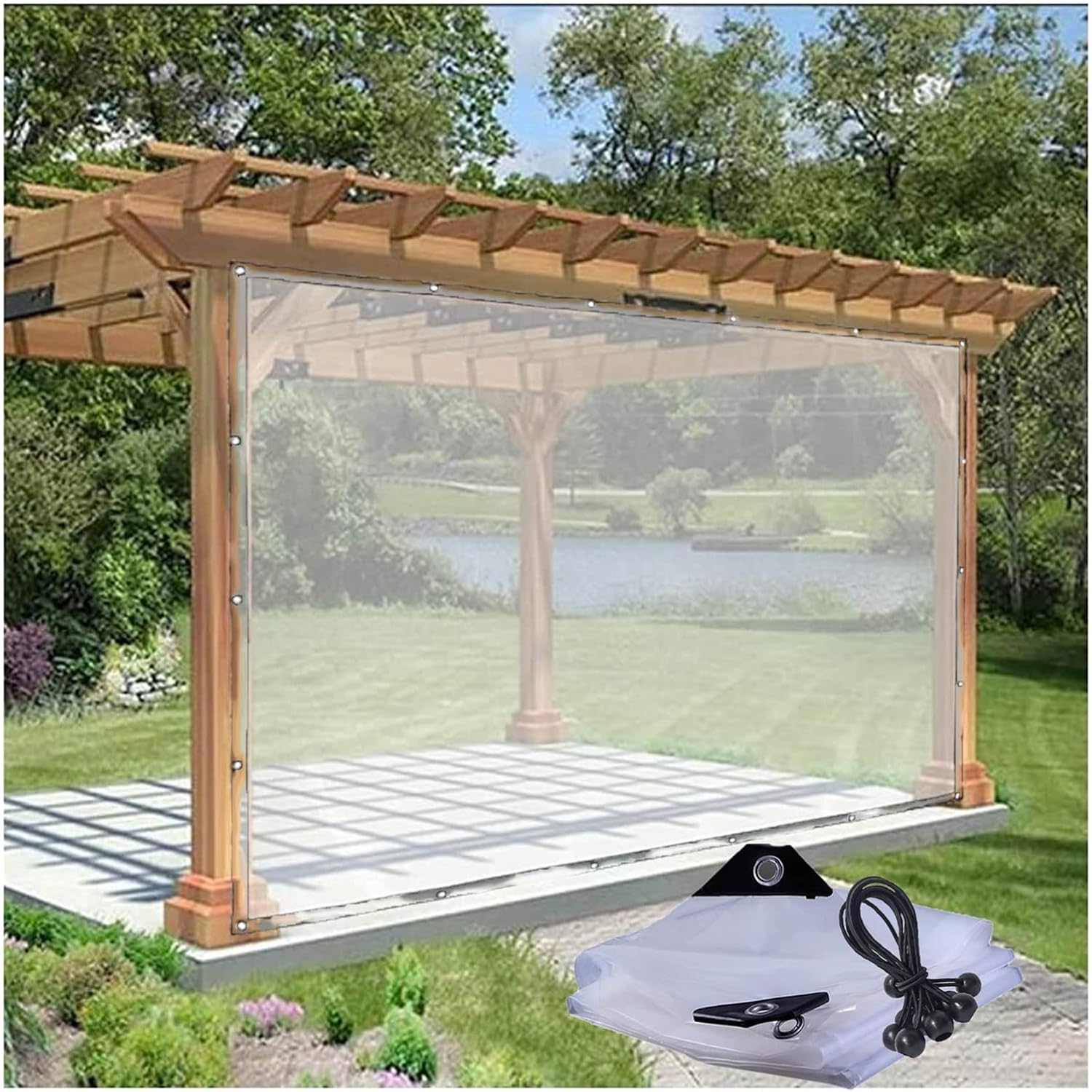 Outdoor Curtains - WZYJLyds Outdoor Vinyl Curtain Transparent Waterproof Tarpaulin Panel for Patio, Pergola, Porch, Gazebos Partition Curtain (Color : Clear, Size : 10'x10'(3x3m))