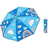 alldomess Autoamtic Kids Umbrella UV Resistant, Folding Compact Umbrella 360° Reflective Strip for Travel Outdoor, Lightweight Cute Kids Parasol Anti-rebound Safe for Toddler