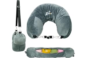 EZ4UVOY Travel Neck Pillow Stuffable with Clothes, Stuffable Neck Pillow for Travel, The Fillable Neck Pillow Storage Bag, Soft Velvet Neck Pillow Case Cover, Packable Airplane Travel Pillow