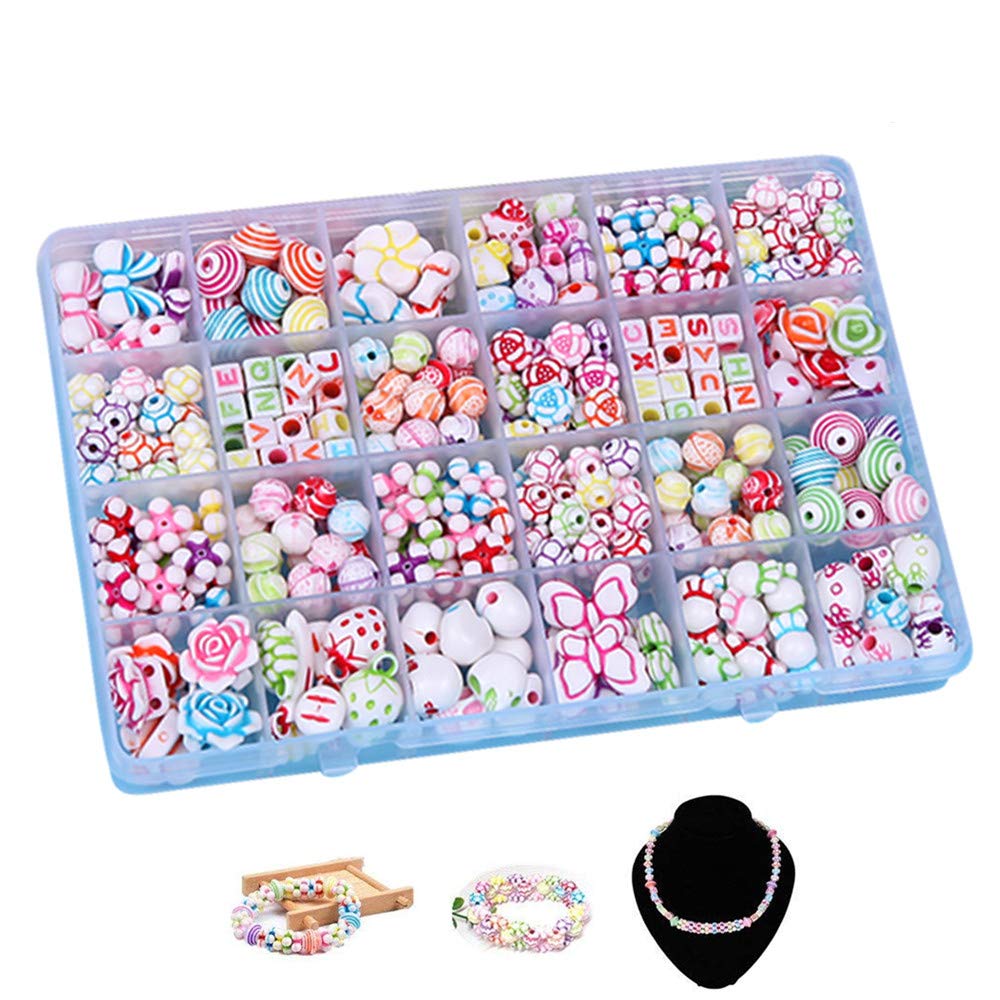 byou Kids Beads, DIY Bead Plastic Colorful Bracelet Making Kits for Girls in PVC Box as Gift for Necklace and Bracelets Headband Ring400 Pieces