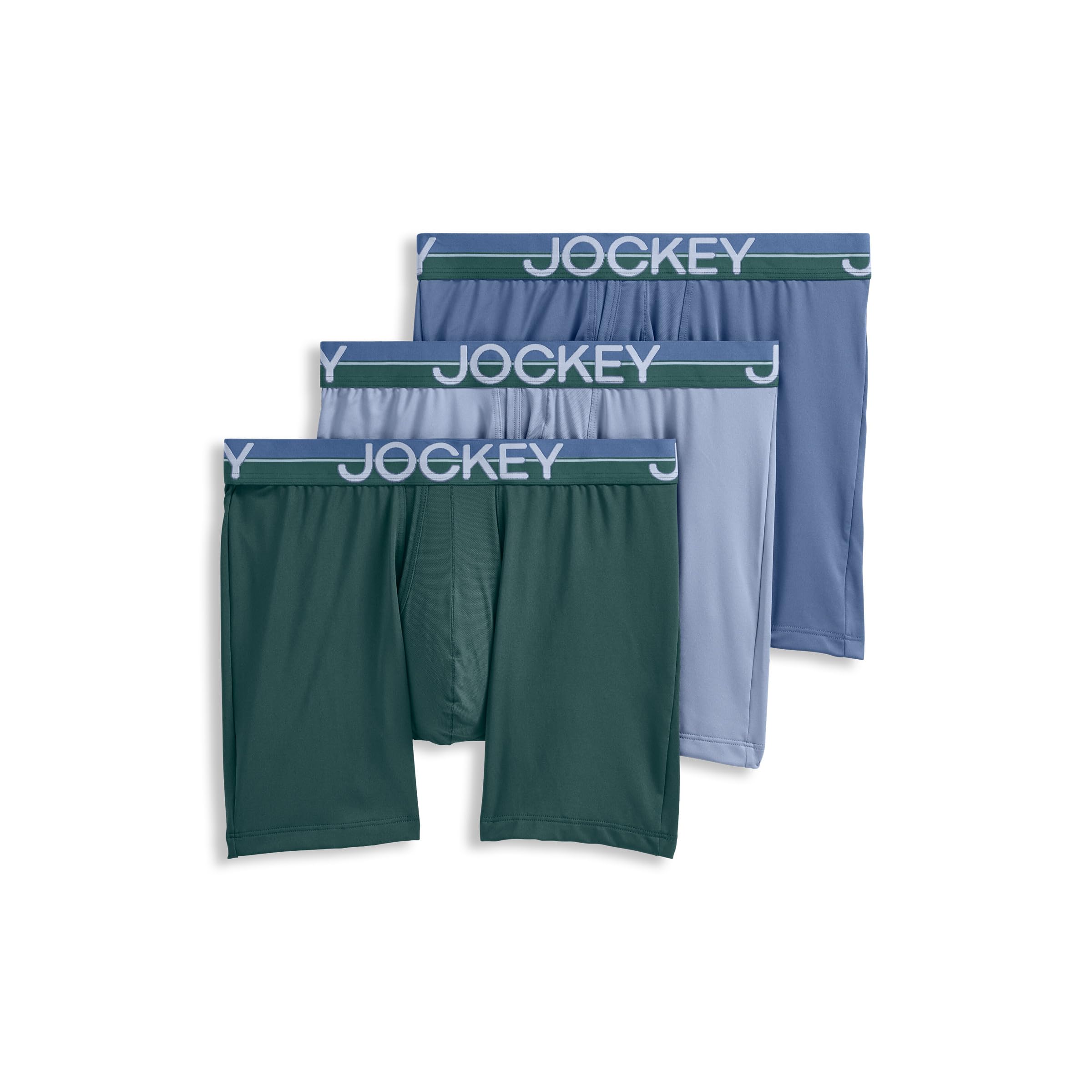 Photo 1 of Jockey Men's Underwear Infinite Cool Microfiber Stretch 6" Boxer Brief - 3 Pack, Cactus Pine/Shower/Fresh Coast, L