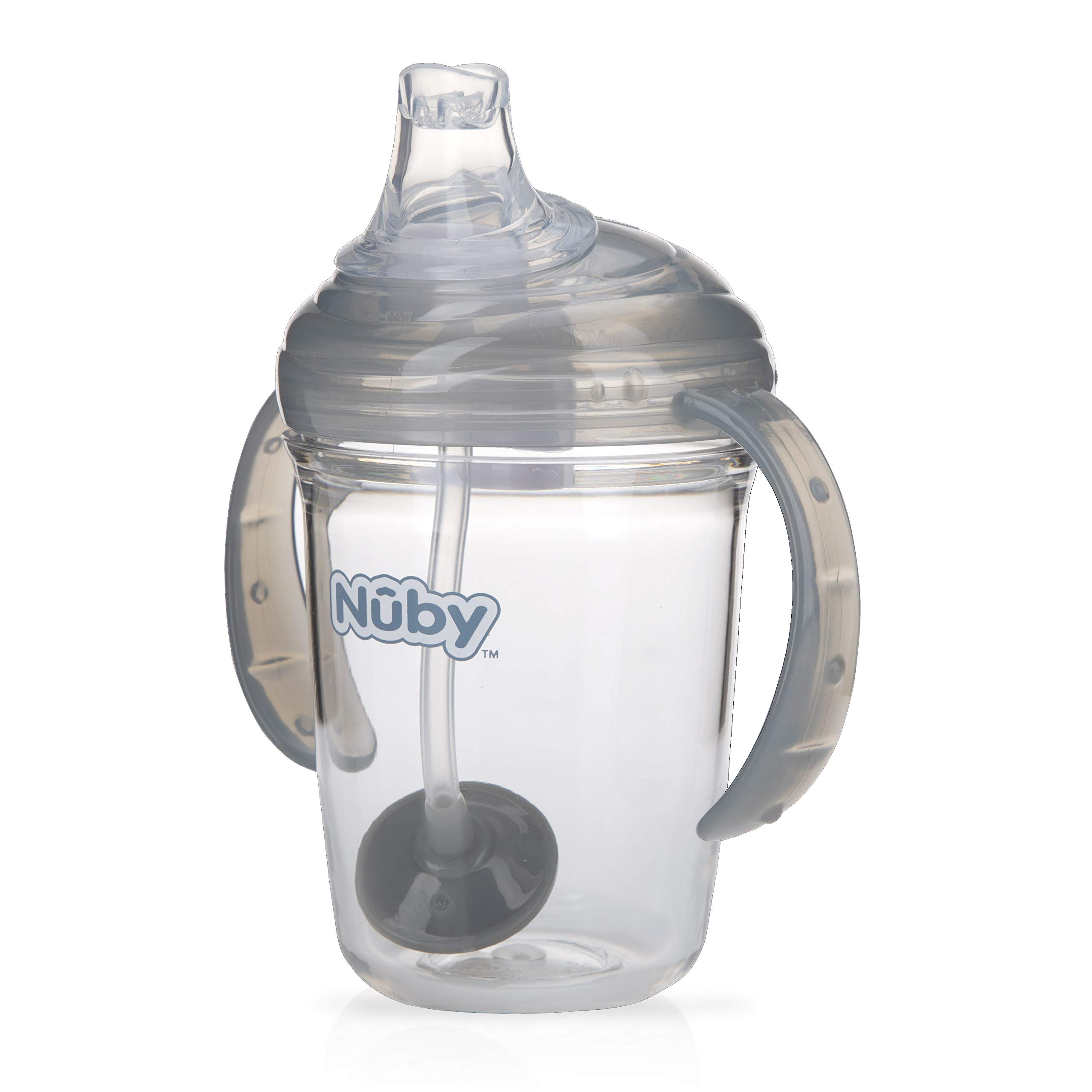 Nuby Twin Handle 360 Grip N' Sip 8oz Tritan Cup with Hygienic Cover, Grey,1 Count (Pack of 1) — image 1
