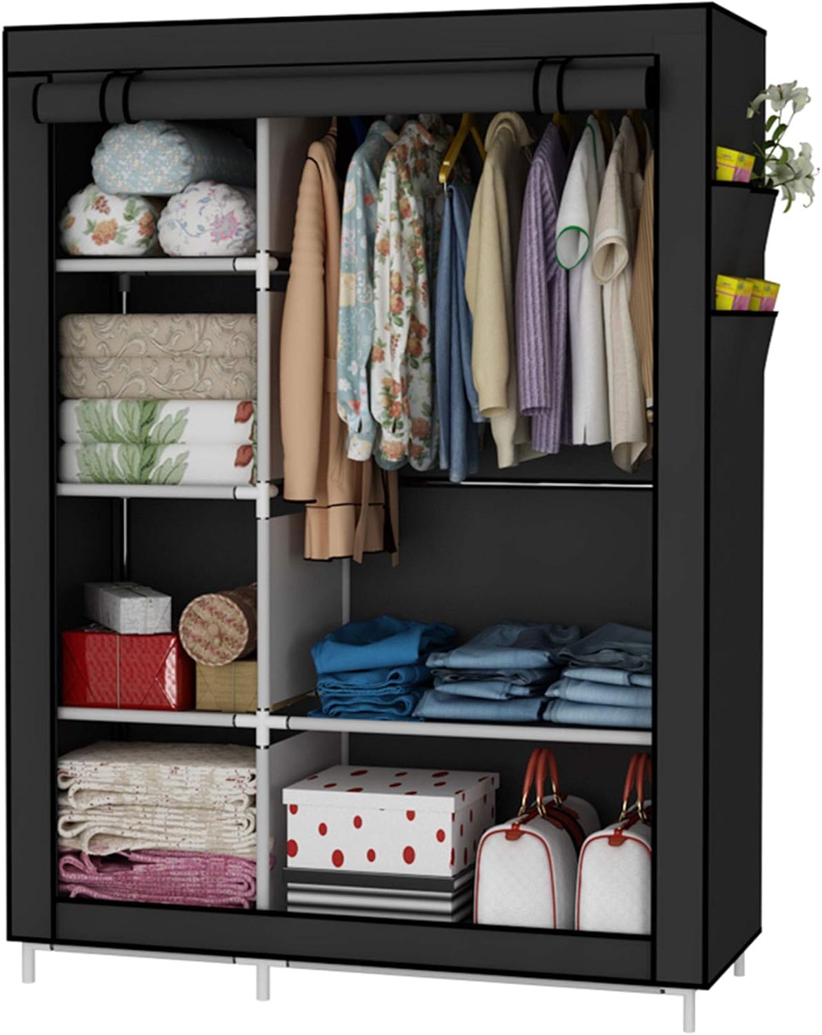 best diy closet systems on Amazon Com Udear Closet Organizer Wardrobe Clothes Storage Shelves Non Woven Fabric Cover With Side Pockets 41 3 X 17 7 X 66 9 Inches Black Home Kitchen