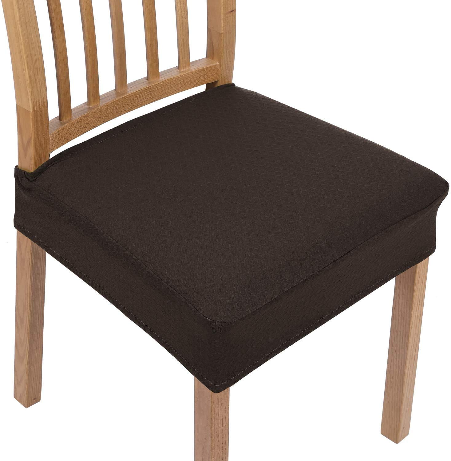 smiry Dining Chair Seat Covers, Jacquard Dining Chair Seat Protectors, Set of 2, Brown