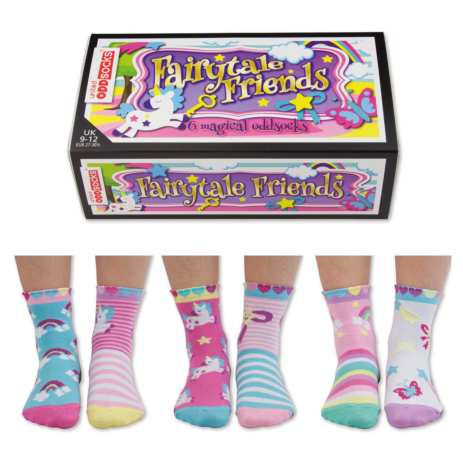 United Oddsocks - Pack of 6 Mix & Match Kids Socks, Novelty Socks for Kids 4-6 years old, Size UK 9-12 (EU 27-30) (UK, Age, One Size, Fairy)